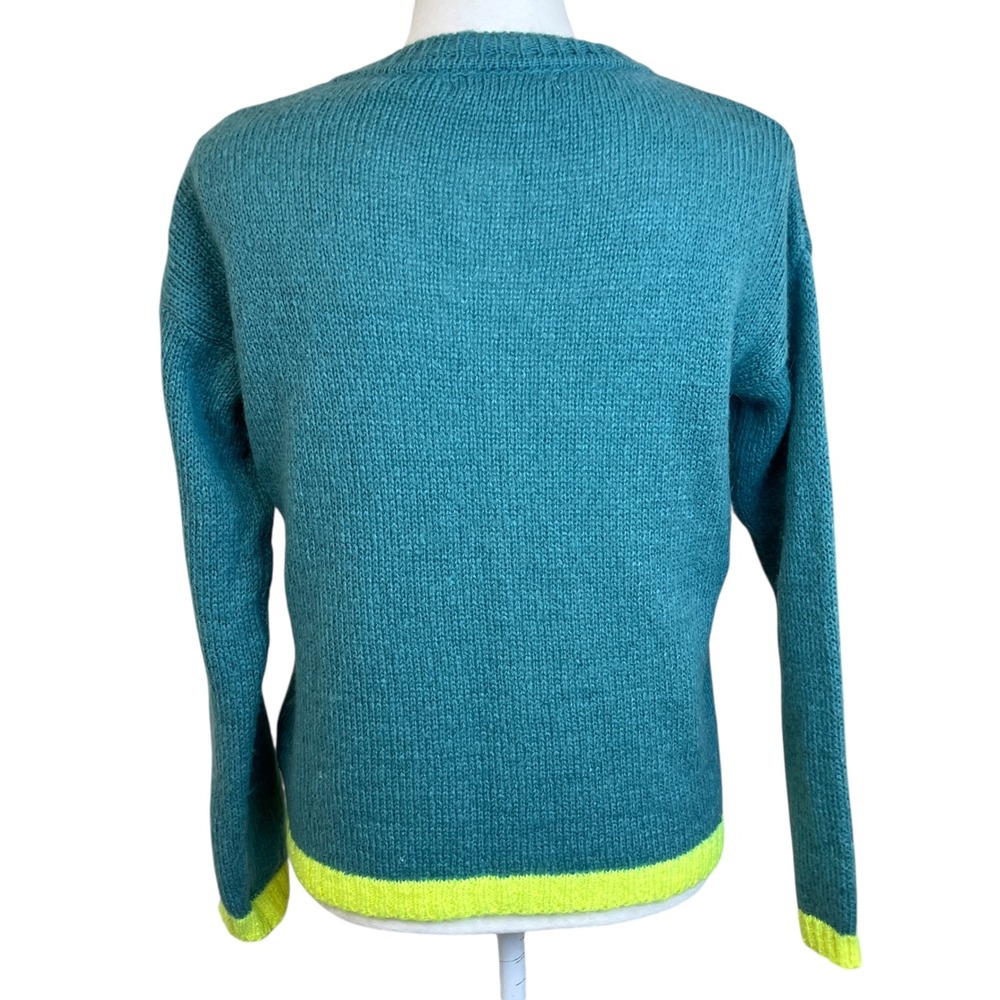 DR BLOOM Teal Mohair Blend Cardigan Sweater Sz S M Feminine Cottage Girly - Picture 3 of 14